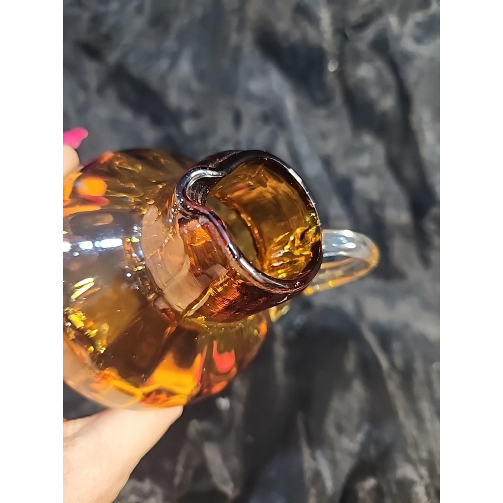 Vintage Amber Hand Blown Glass Small4.5" Pitcher Pilgram Glass - Picture 3 of 7